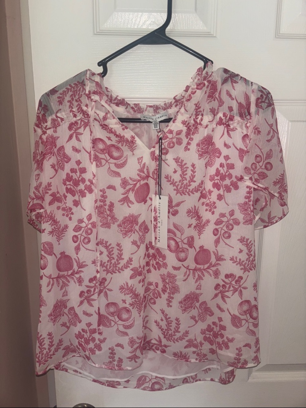 Floral Print Short Sleeve Blouse - Pink